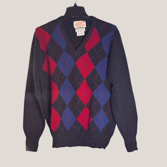 Vintage Jack Henry KC McGeorge Men's Argyle V-Neck Sweater Large